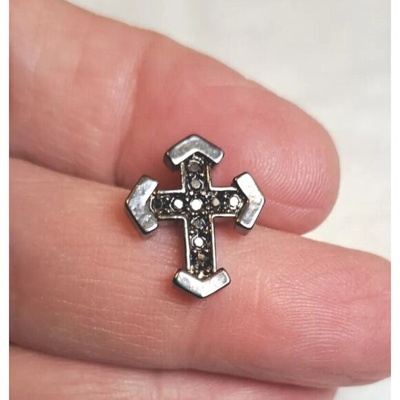 Stainless Steel Cross Earrings Goth Dark Academia Gray Pierced New - Picture 4 of 5